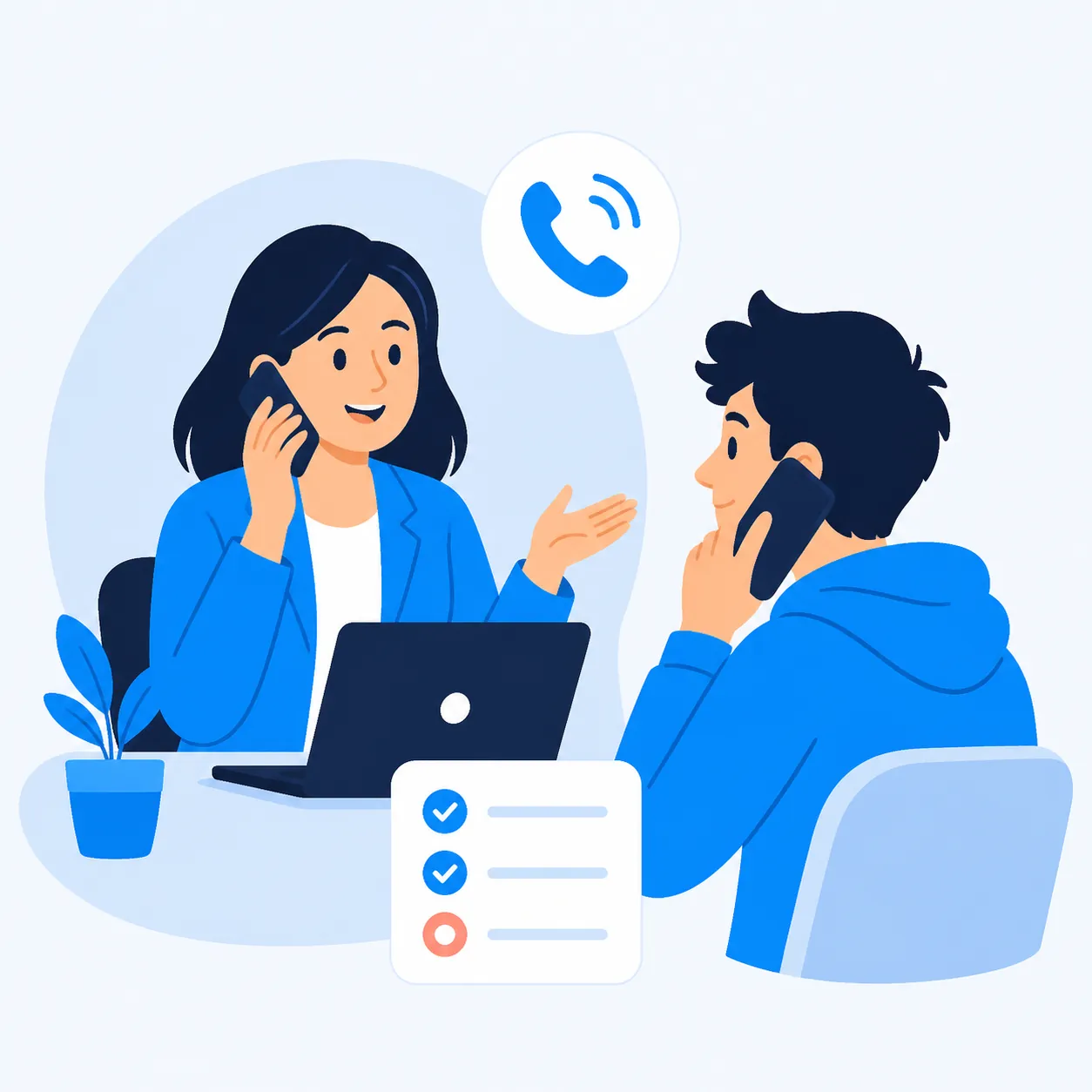 Illustration of a counsellor screening a student over a phone call for the UX UI design course