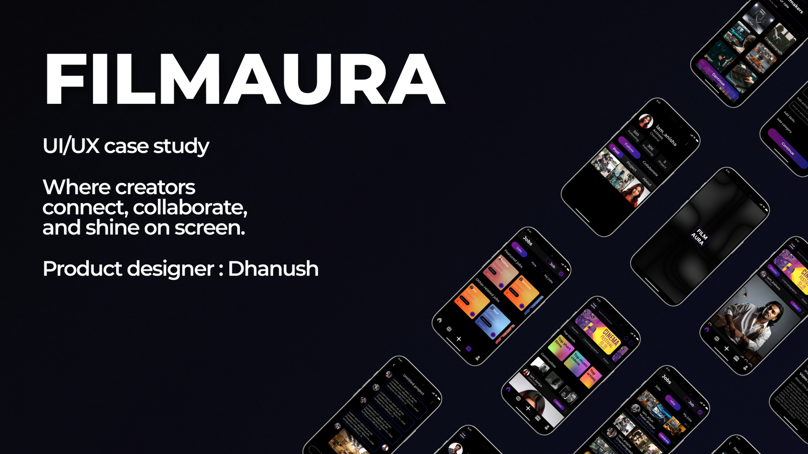 Filmaura UI/UX case study thumbnail by Dhanush